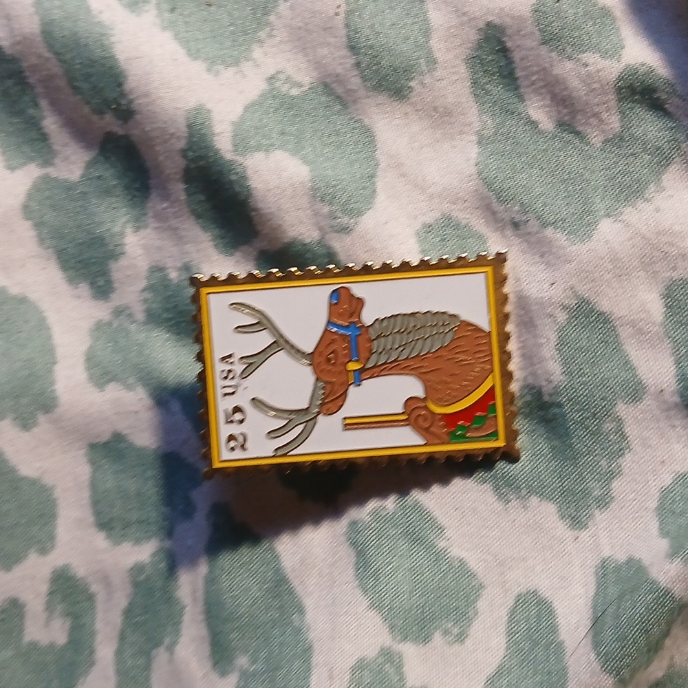 Carousel deer stamp pin - vintage
